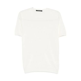 Tagliatore Round-neck Knitwear, male, White, Size: 2XL Round-neck Knitwear
