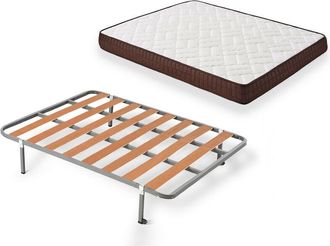 HOGAR 24 Hogar24 - Cama Completa - Colchón Viscobrown Doble Capa Viscosoft, Altura 15 cm + Somier Basic + 4 Patas de 32 cm, 135x190 cm