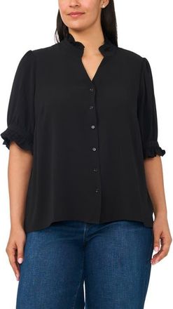CeCe by Cynthia Steffe Ruffle Neck Top in Rich Black at Nordstrom, Size 2X