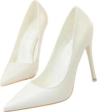 Generic Women Soft Leather High Heel Pumps Pointed Toe Slip On Office Wedding Party Shoes White
