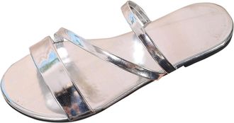 Generic Womens Summer Glossy Open Toe Flip Flops Beach Sandals Fashionable Comfortable Outdoor Holiday Footwear Casual Walking (Silver, 4.5)