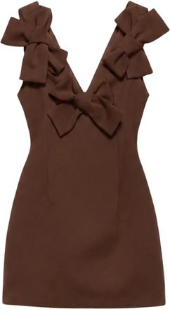 Aniye By Mini Jurk met Strikken en V-hals - Dames - Korte kleedjes - Bruin - M - Polyester - Kleedjes
