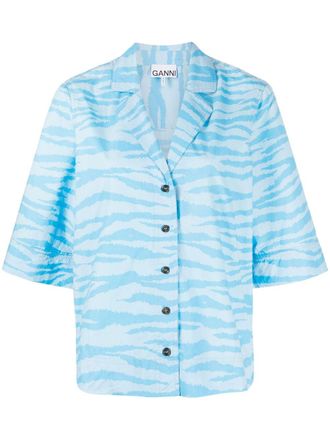 Ganni zebra-print organic-cotton shirt - women - Organic Cotton - 32 - Blue