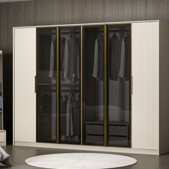 Dmora Armario Grande Gavi, Ropero Habitaci&oacute;n, 12 Estantes, Puertas Abatibles, 274x210h Cm Blanco