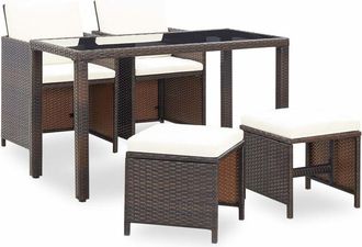 vidaXL Vidaxl - Set Comedor De Jard&iacute;n 5 Piezas Y Cojines Rat&aacute;n Sint&eacute;tico Marr&oacute;n