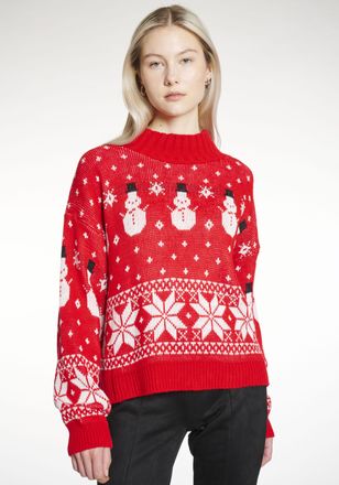 Hailys Weihnachtspullover HAILYS LS P CK Sn44owy, Damen, Gr. S (36), rot (rot, wei&szlig;), Strick, Obermaterial: 100% Polyacryl, gemustert, Rundhals, Pullover Wei