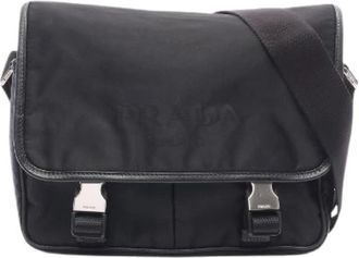 Prada Pre-owned Tessuto Saffi Nylon Saffiano Leren Schoudertas - Heren - Vintage Schoudertas - Zwart - ONE Size - Nylon - Vintage
