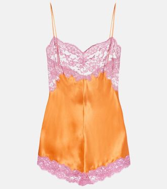 Saint Laurent Lace-trimmed silk satin bodysuit