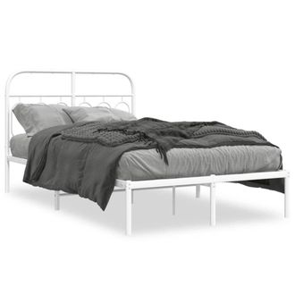 Berkfield Home Metal Bed Frame without Mattress with Headboard White 120x190cm | Size: 120x190 cm