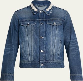 Simone Rocha Mens Pearly-Collar Denim Trucker Jacket
