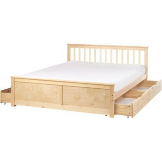 Beliani Cama Con Somier De Madera De Pino Mdf Minimalista Con Almacenaje 4 Cajones 160 X 200 Cm Marr&oacute;n Claro Olendon