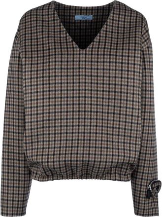 Prada V-neck Knitwear, female, Brown, Size: S V-neck Knitwear