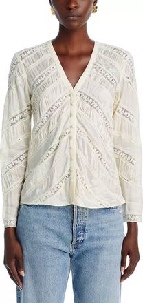 LoveShackFancy Tandra Romantic V-Neck Blouse In Antique White