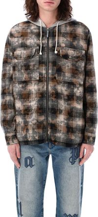 Palm Angels Grey Check-Pattern Shirt Jacket