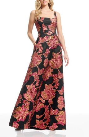 Dress The Population Vienna Jacquard Sleeveless Gown in Fuchsia Multi at Nordstrom, Size Xx-Large