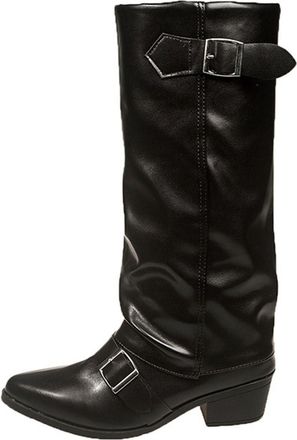 Generic Knee High Boots Women Low Chunky Block Heels Womens Fold Long Riding Boots Zipper Pointed Toe Dress Tall Booties for Women Waterproof Anti-Slip Mid Ca