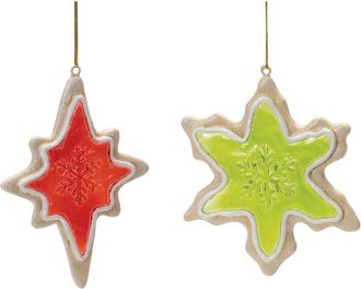 Melrose International Set Of 6 Frosted Cookie Star & Snowflake Ornament