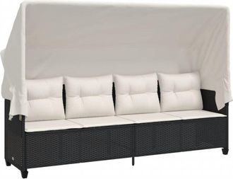 vidaXL Tumbona Con Capota Y Cojines Rat&aacute;n Sint&eacute;tico Negro Vidaxl