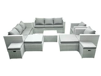 Fimous Garden Outdoor Furniture Set 12 Seater Rattan Sofa Set with 4 Footstools Light Grey Mixed