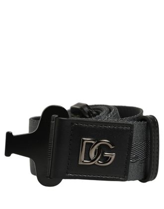 Dolce & Gabbana Men Gray Fabric Strap Logo Metal Buckle Mens Belt (Pre-Owned)