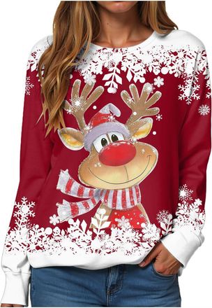 Generic Womens Ugly Christmas Sweatshirt Long Sleeve Xmas Print Funny Pullover Tops Relaxed Fit Cosy Casual Jumpers Stylish Crewneck Top