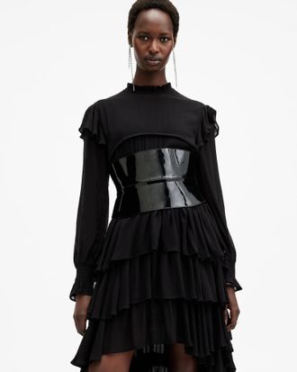 AllSaints Cow Leather Oakleigh Leather Corset Belt, Size: L/XL