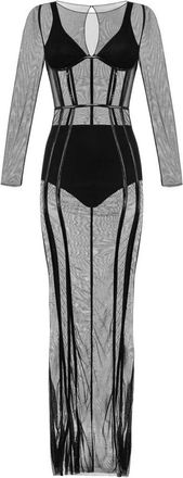 Elisabetta Franchi Kleedjes, Dames, Zwart, M, Tule, Red Carpet Jurk van Stretch Tule Stof