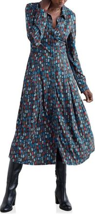 Seasalt Cornwall Coastline Print Long Sleeve Organic Cotton Blend Shirtdress in Dye Strokes Dark Lugger at Nordstrom, Size 16 Us