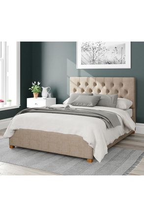 Aspire Home Accents Olivier Upholstered Ottoman Storage Bed, Malham Weave Fabric in Taupe | Size: Super King