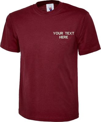 Generic Personalised Embroidered Your Text UC301 Classic Tshirt, Work Wear Any Text Classic Shirt Unisex Gift Tee Top (Maroon, 3XL)