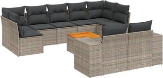 vidaXL Set De Sof&aacute;s De Jard&iacute;n 10 Pzas Con Cojines Rat&aacute;n Sint&eacute;tico Gris Vidaxl