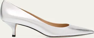 Stuart Weitzman Stuart Metallic Leather Kitten-Heel Pumps