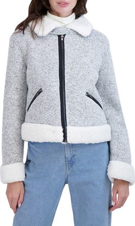 Ookie & Lala Faux Shearling Sweater Moto Jacket in Heather Grey at Nordstrom Rack, Size X-Large