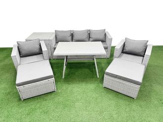 Fimous 8 Pieces Outdoor PE Rattan Sofa Armchair Set with Side Table Big Stool in Light Grey