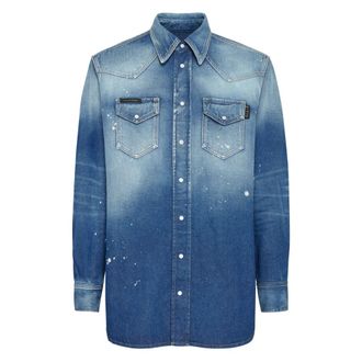 Philipp Plein Oversize Denim Shirt - Heren - Spijkeroverhemden - Blauw - 5XL - Denim - Overhemden