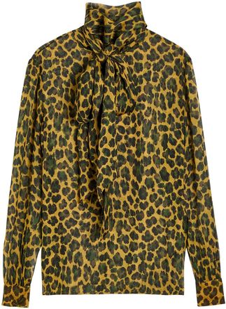 Saint Laurent Leopard Semi-sheer Silk Blouse - Green - 40 (UK12 / M)