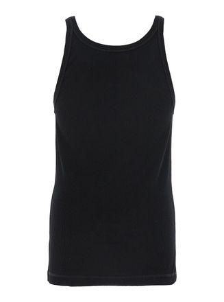 Dolce & Gabbana Mens Black Sleeveless Top With Logo Embroidery Cotton Tops