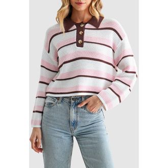 Lush Striped Polo Sweater in Brown Blush at Nordstrom Rack, Size Small