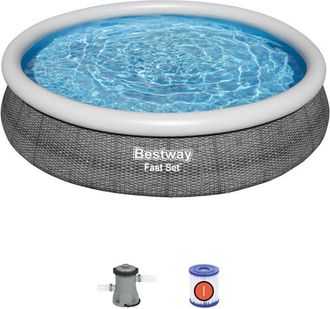 Bestway Piscina Infantil Fast Set Dise&ntilde;o Rattan 366x76 Cm Con Depuradora De Cartucho 1.249 L/h