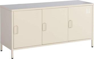 Sweeek Mueble de tv industrial, con 3 puertas, de metal, 120cm, color crema