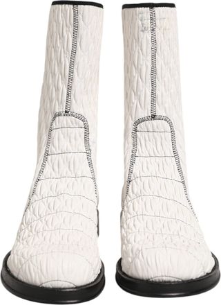 Dolce & Gabbana White Lambskin Leather Mid Calf Boots Mens Shoes (Pre-Owned)