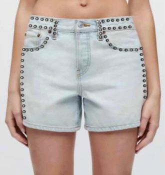 Re/Done Studded Mid Rise Boy Short In Light Denim