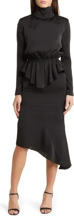 Nikki Lund Roxy Long Sleeve Top & Asymmetric Hem Skirt in Black at Nordstrom, Size Medium
