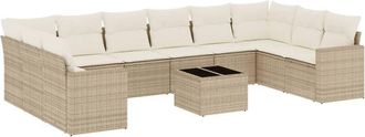 vidaXL Set De Sof&aacute;s De Jard&iacute;n 11pzas Con Cojines Rat&aacute;n Sint&eacute;tico Beige Vidaxl