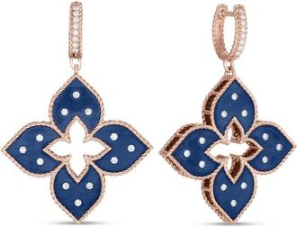 Roberto Coin Roberto Coin 18K Rose Gold Venetian Princess Diamond Blue Titanium Large Drop Earrings - 7773360Axerx