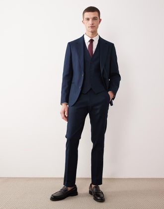 Asos Pantaloni da abito skinny in misto lino blu navy