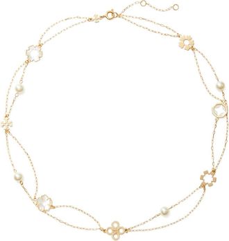 Tory Burch Kira Clover Mother-of-Pearl Charm Layered Necklace in Tory Gold /Mother Of Pearl at Nordstrom