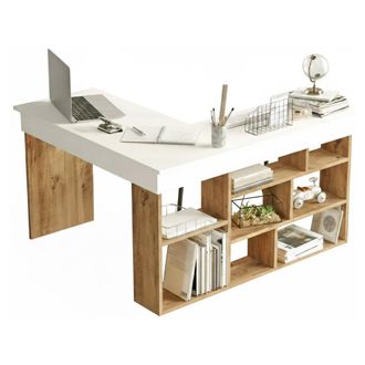 Dmora Escritorio Dfavasul, Escritorio Multiusos, Mesa De Oficina Para Pc, El Plan De Trabajo, 129x120h72 Cm, Roble Y Blanco - Dmora