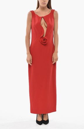 Magda Butrym Wool Midi Dress With Flower Appliqu&eacute; And Deep Neckline Magda Butrym