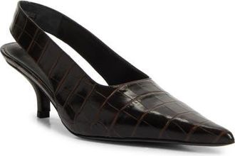 Toteme Croc Embossed Pointed Toe Slingback Pump in Dark Brown at Nordstrom, Size 11Us